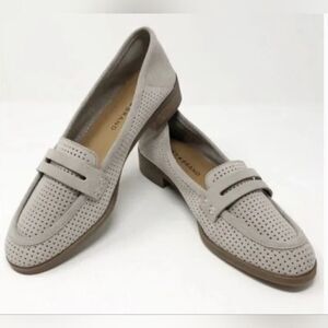 Lucky Brand Caylon Stone Gray‎ Suede Leather Perforated Slip-on Penny Loafers 7